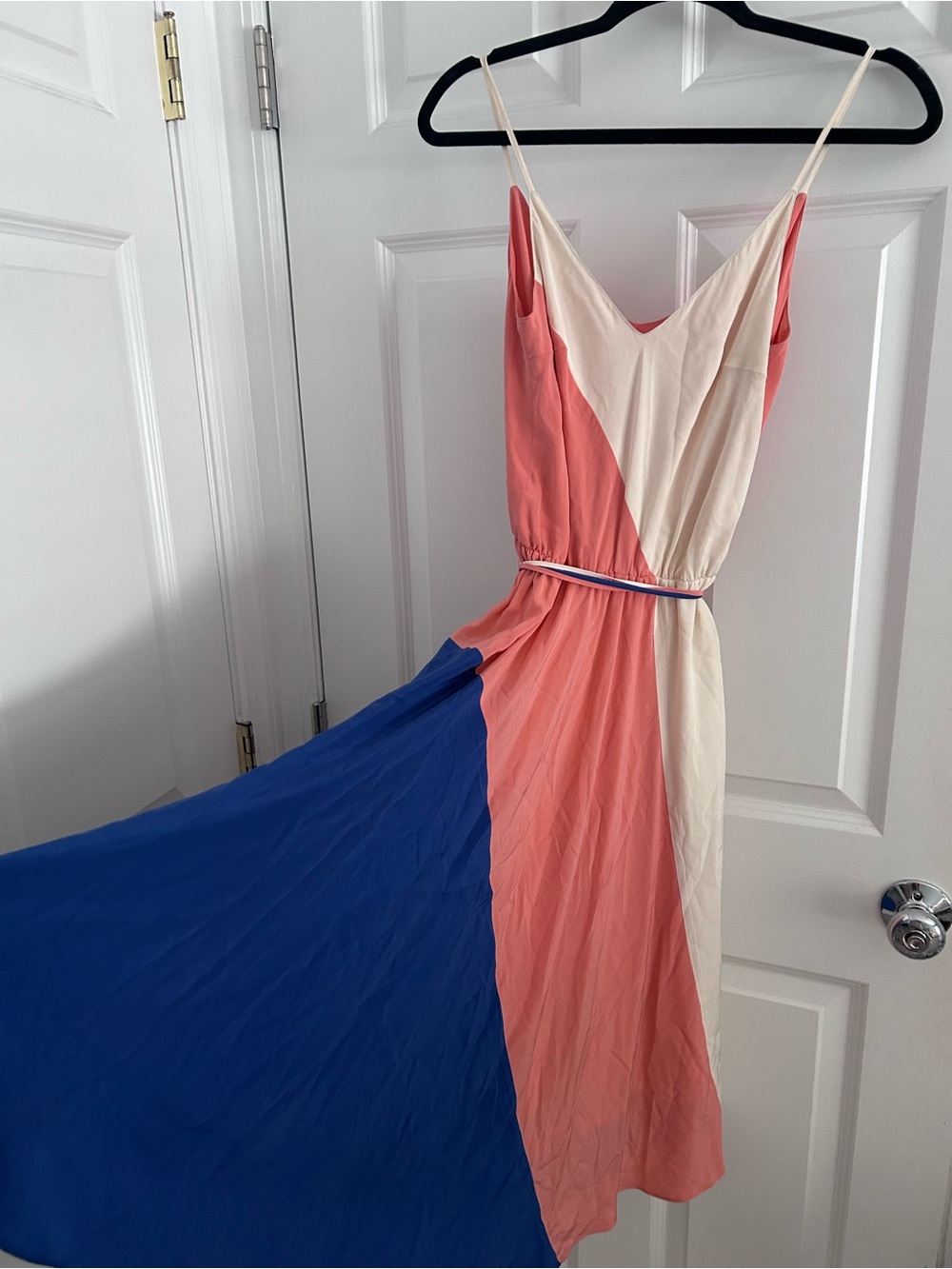 Yumi Kim Coral, Cream & Blue Colorblock Spaghetti-Strap Maxi